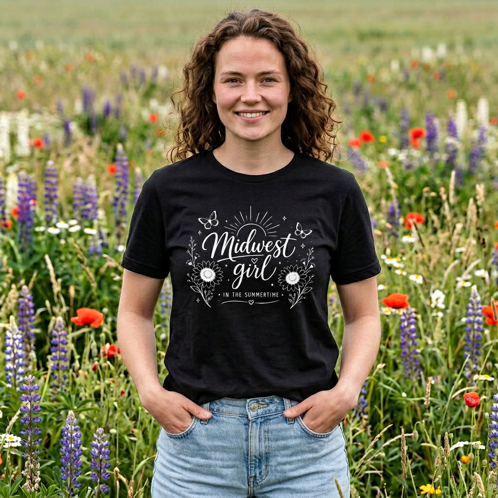 Midwest in the Summertime White Text Unisex Jersey Short Sleeve Tee