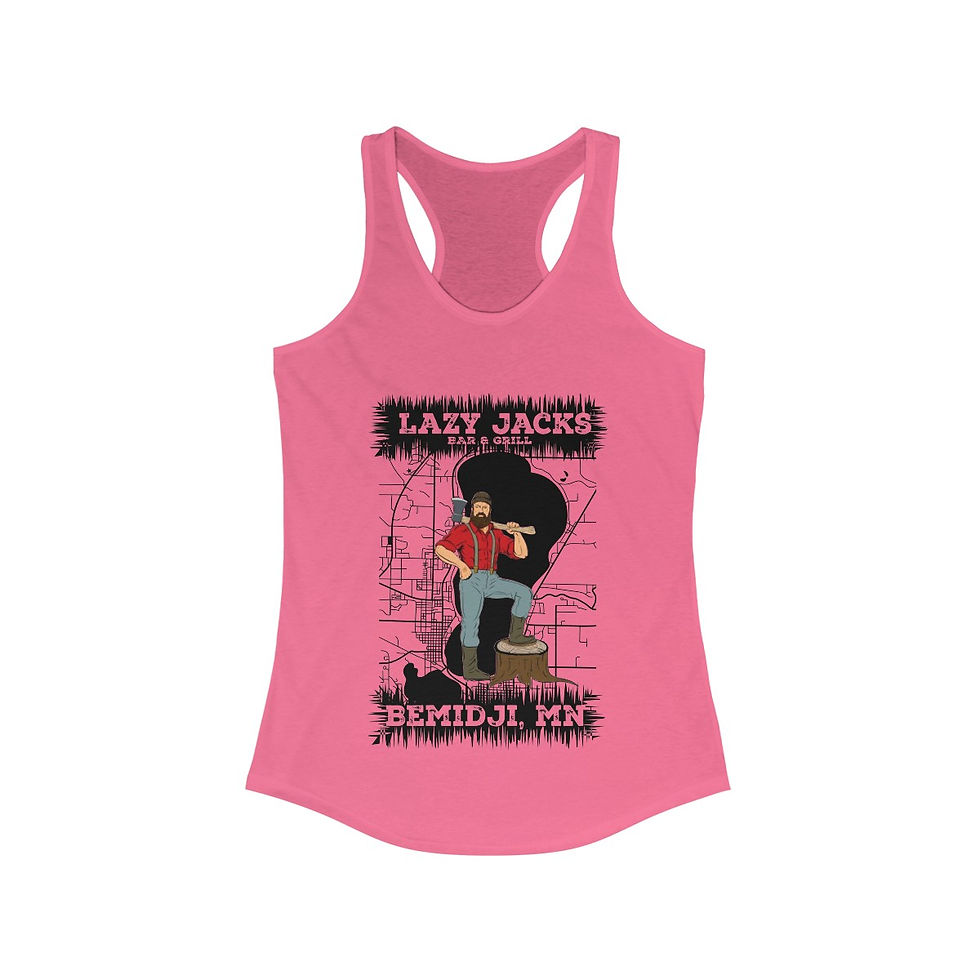 Thumbnail: Lazy Jacks Front Only Full Black Logo Women's Ideal Racerback Tank