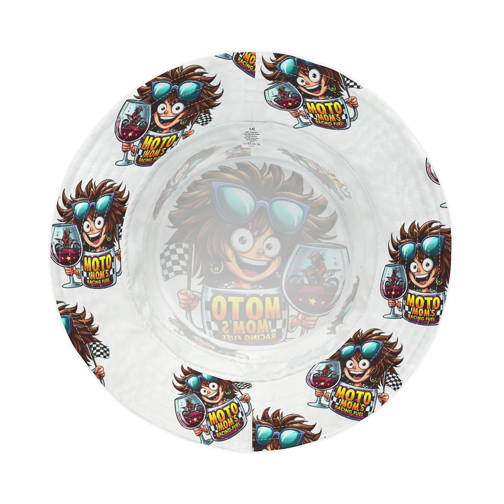 Thumbnail: Moto Mom Wine Bucket Hat (AOP)