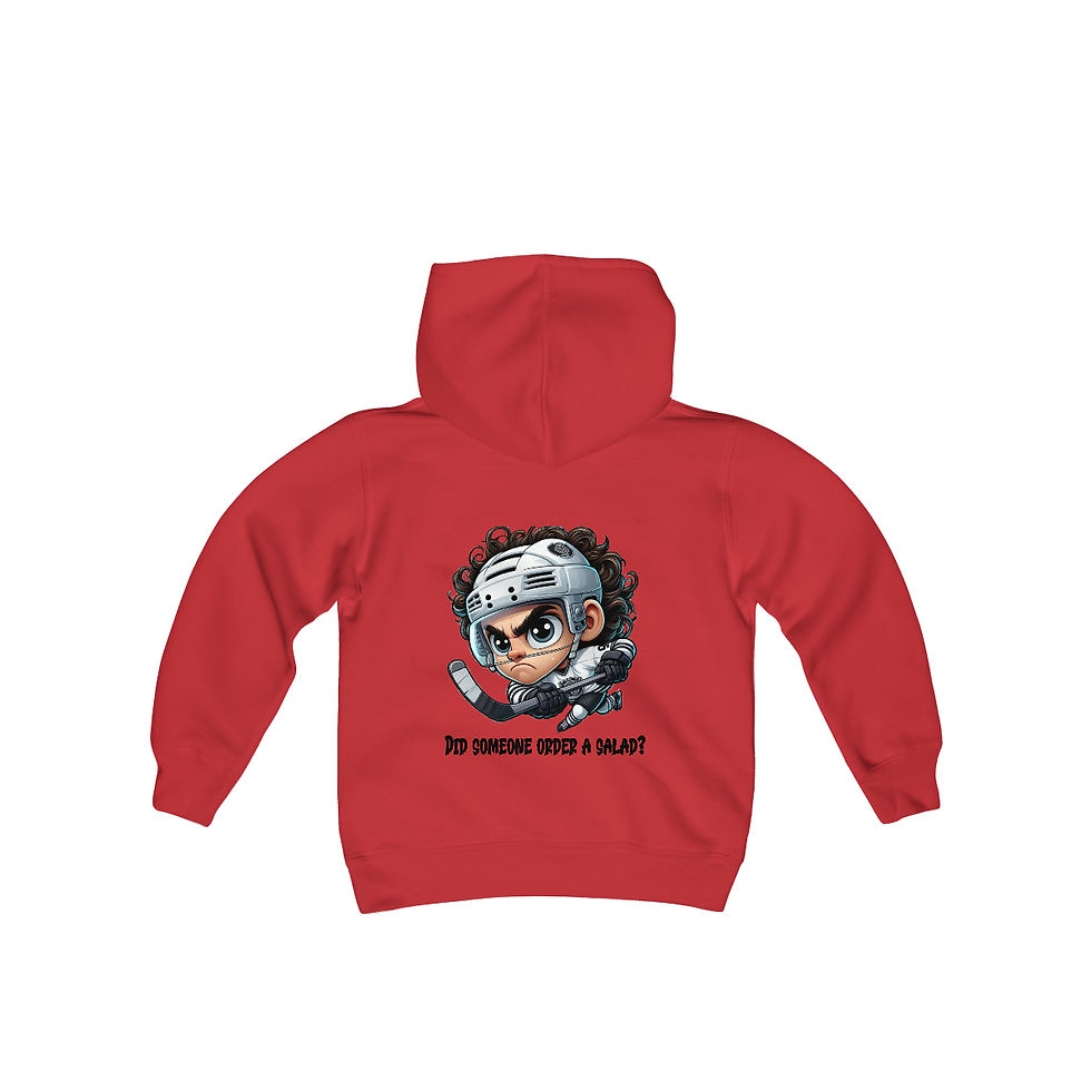 Thumbnail: Hockey Hair Salad Brown Youth Heavy Blend Hooded Sweatshirt