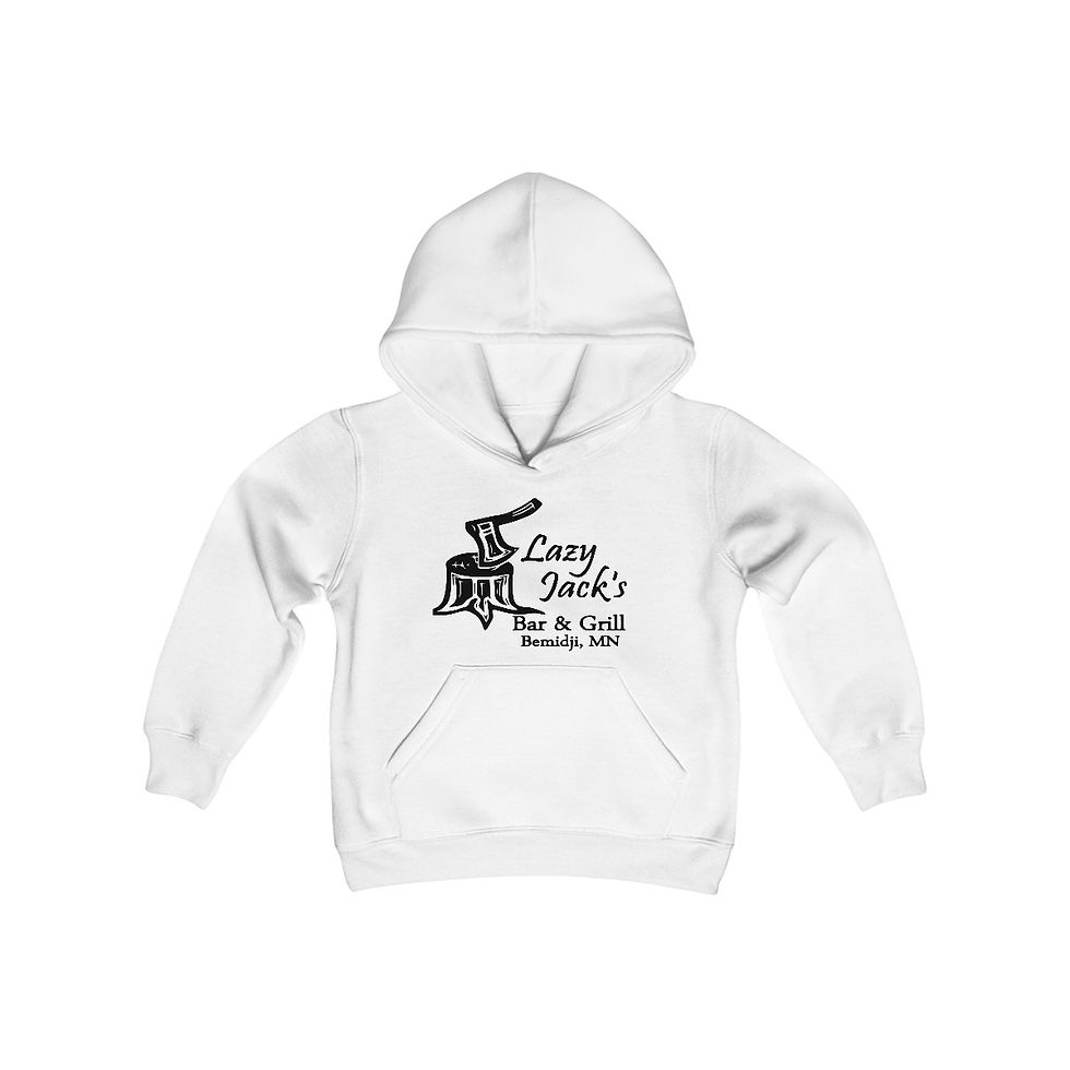 Thumbnail: Lazy Jacks Front Only Black Logo Youth Heavy Blend Hooded Sweatshirt