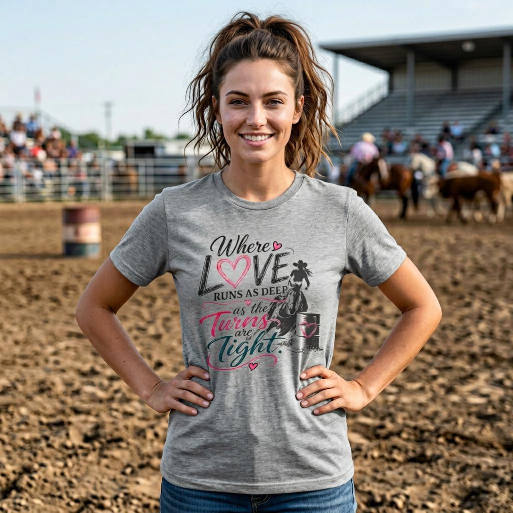 Barrel Racing T-Shirt: Love Runs Deep As Turns Are Tight, Cowgirl Gift