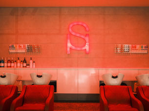 Scarlet Hair salon wash room with reclining shampoo basins