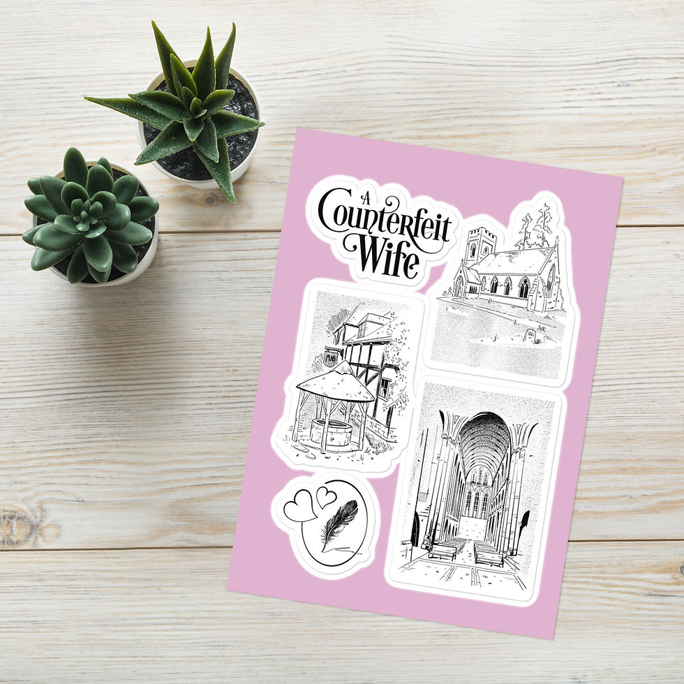 pubs and priories in fine line illustration style on a kiss-cut sticker sheet