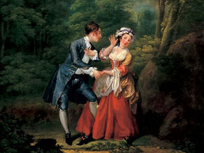 a painting of a young man forcing flirtation on a young lady