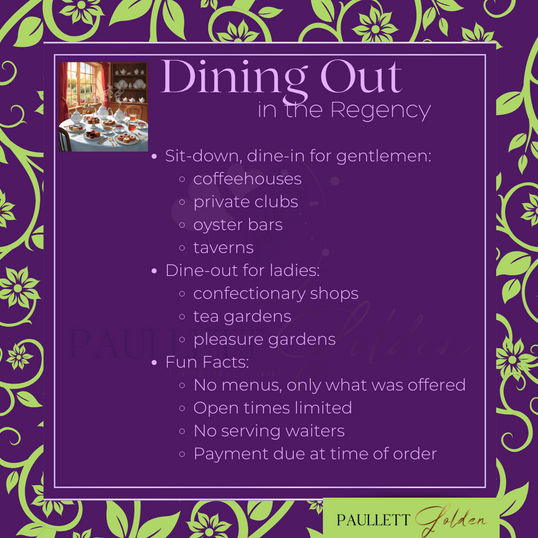 a graphic listing the options available for dining out in England during the Regency