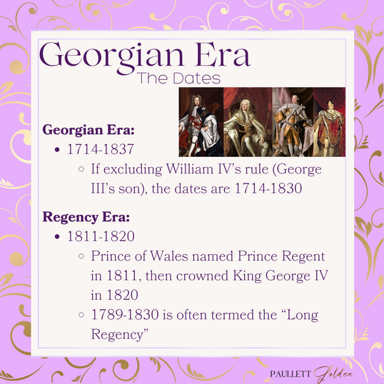 A graphic listing the official dates for the Georgian era vs the Regency era