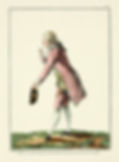 a Georgian fashion plate showing foppish clothing of bold and feminine colors