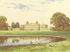 a painting of the Georgian landscape garden at Badminton House