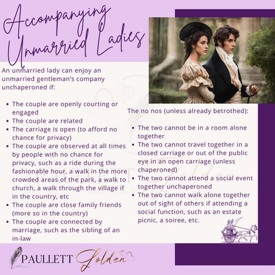 A graphic listing a few rules of etiquette as to when an unmarried couple can accompany each other unchaperoned