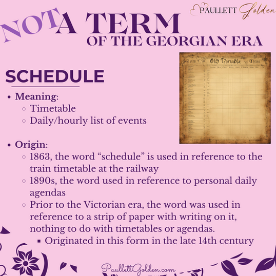 A graphic listing a brief etymology of the word "schedule"