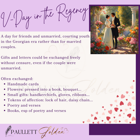 A graphic listing some of the common gifts exchanged during the Regency on Valentine's Day