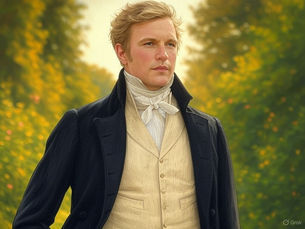 a painting of a regency gentleman with blond hair and blue eyes