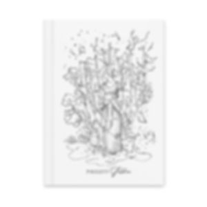 fine line illustration on a journal of a regency woman walking through the woods with her dog