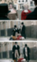 Screenshots from the film This Charming Man showing fops fighting with dandies