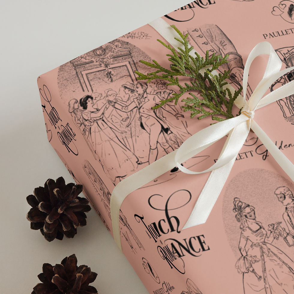 wrapping paper featuring regency-inspired and holiday-themed fine line illustrations