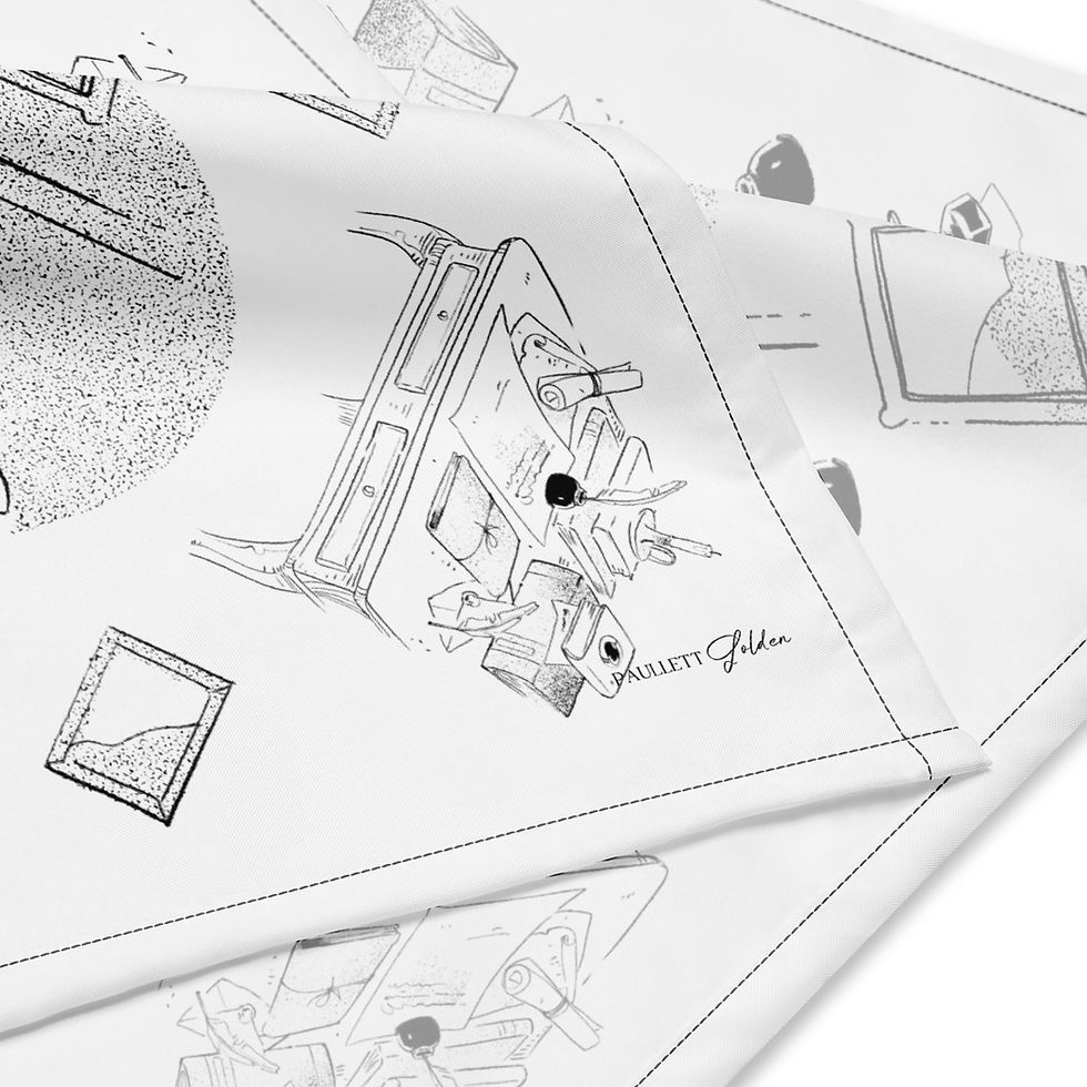 Thumbnail: regency-inspired illustrations of drawing room scenes on a bandana