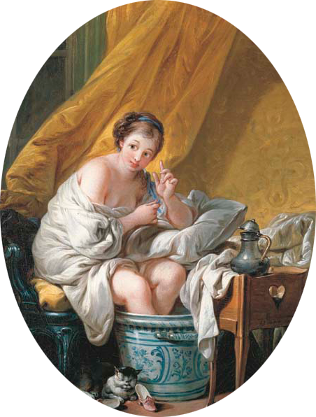 Frances Boucher painting of a young woman bathing, 1766