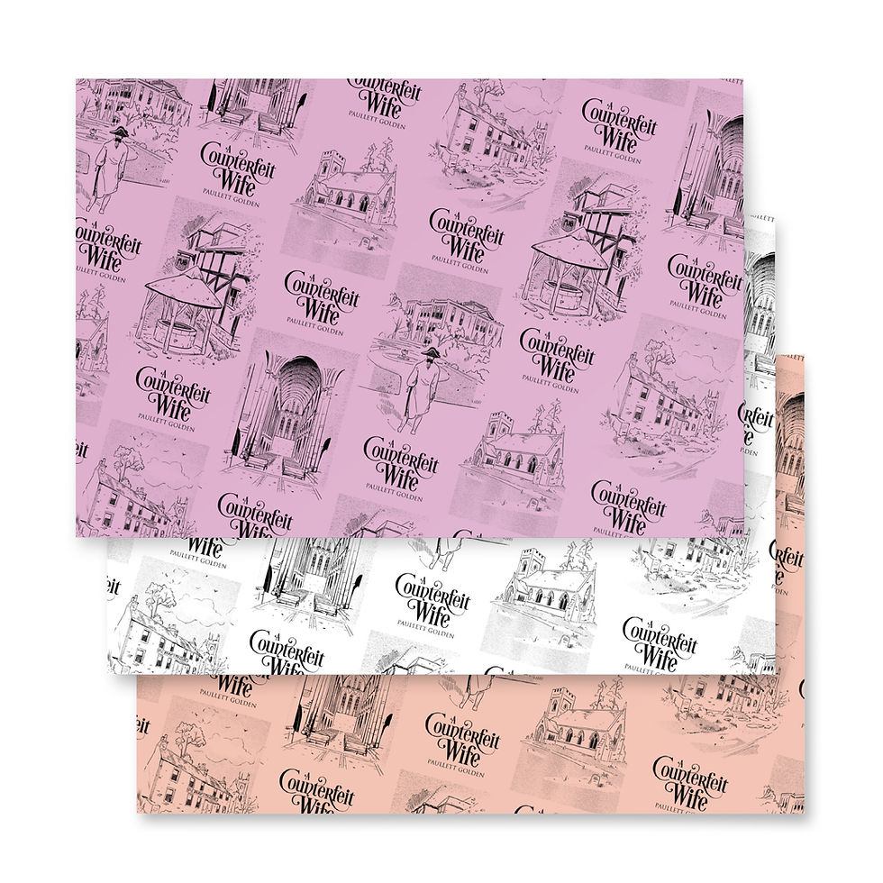 Thumbnail: fine line illustrations of english pubs & priories on wrapping paper