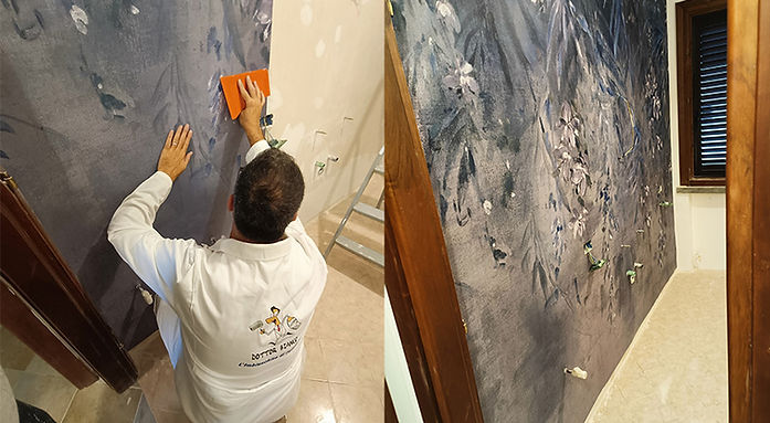 posa carta da parati parete bagno