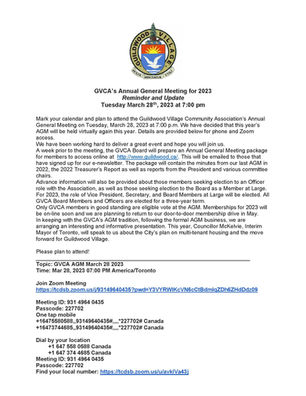 GVCA AGM Tuesday March 28, 2023