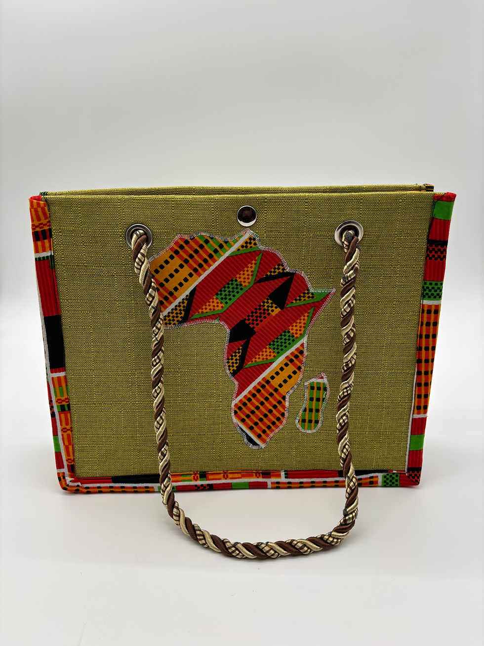 Thumbnail: African Handmade Green tote bag with African map Print