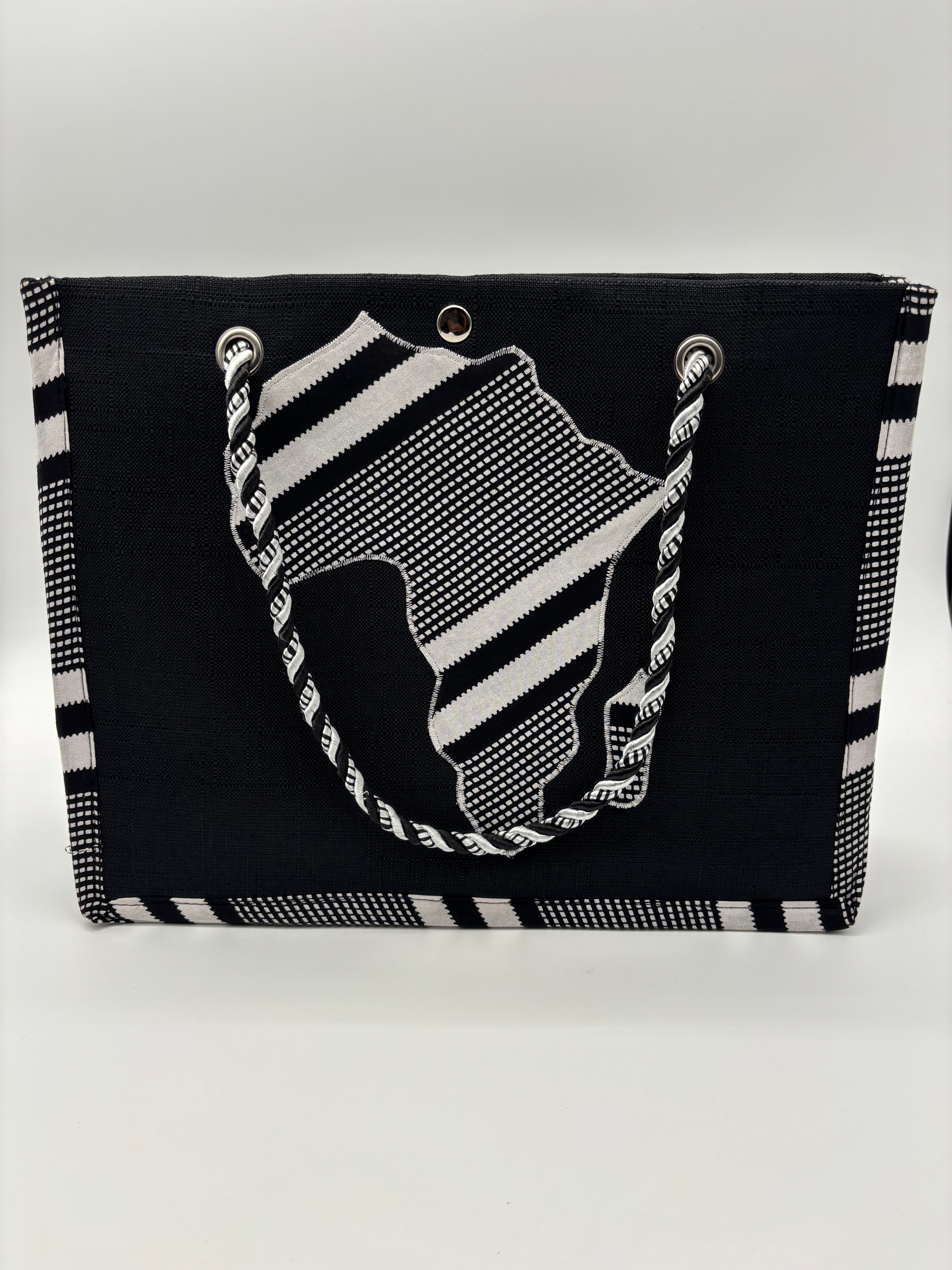 Black and White Handmade African tote bag with African map print