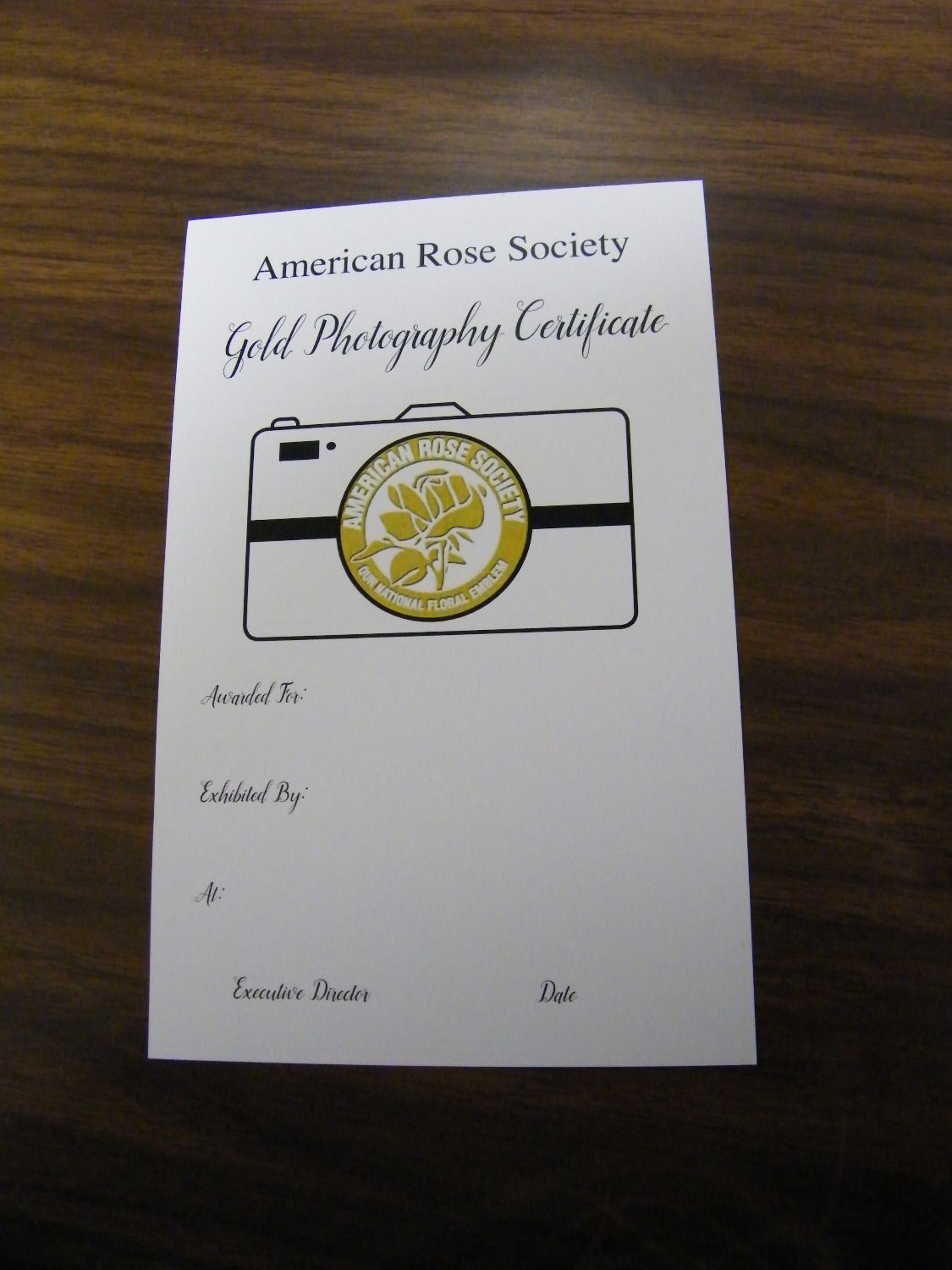 Photography Certificate Gold