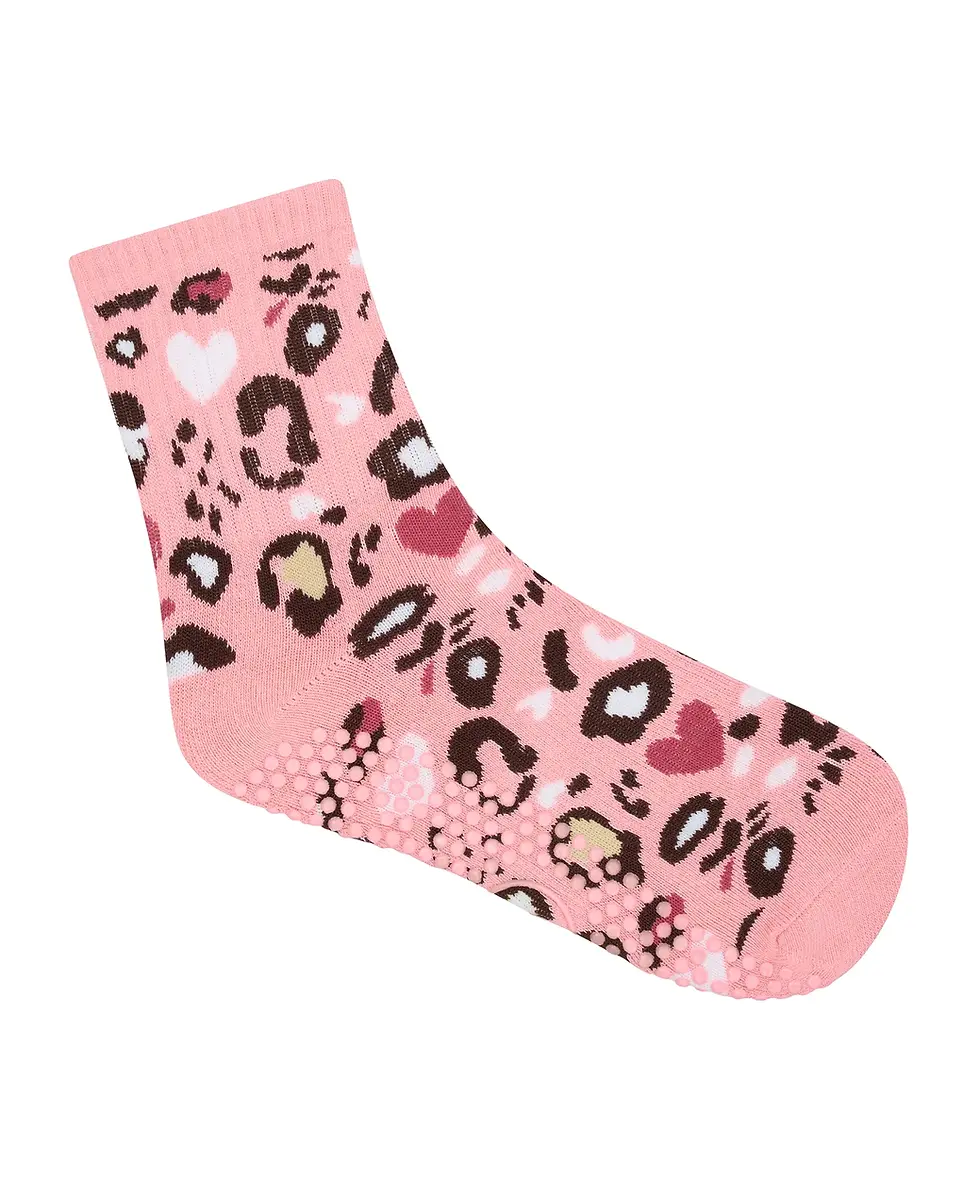 Thumbnail: Crew Non Slip Grip Socks - Cheetah Heart