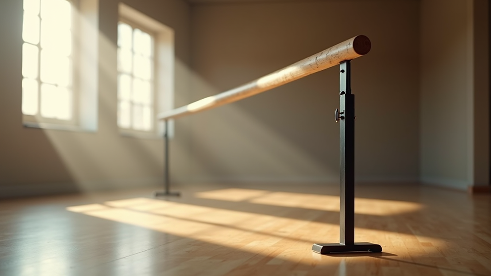 Close-up view of a freestanding barre with soft natural light