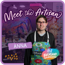A graphic with text, Meet the Artisan, Anna