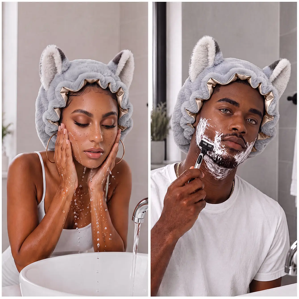 Thumbnail: Original Design Layered Fox Ear Plush Sleep Hair Bonnet Ruffle Satin Lining Wide