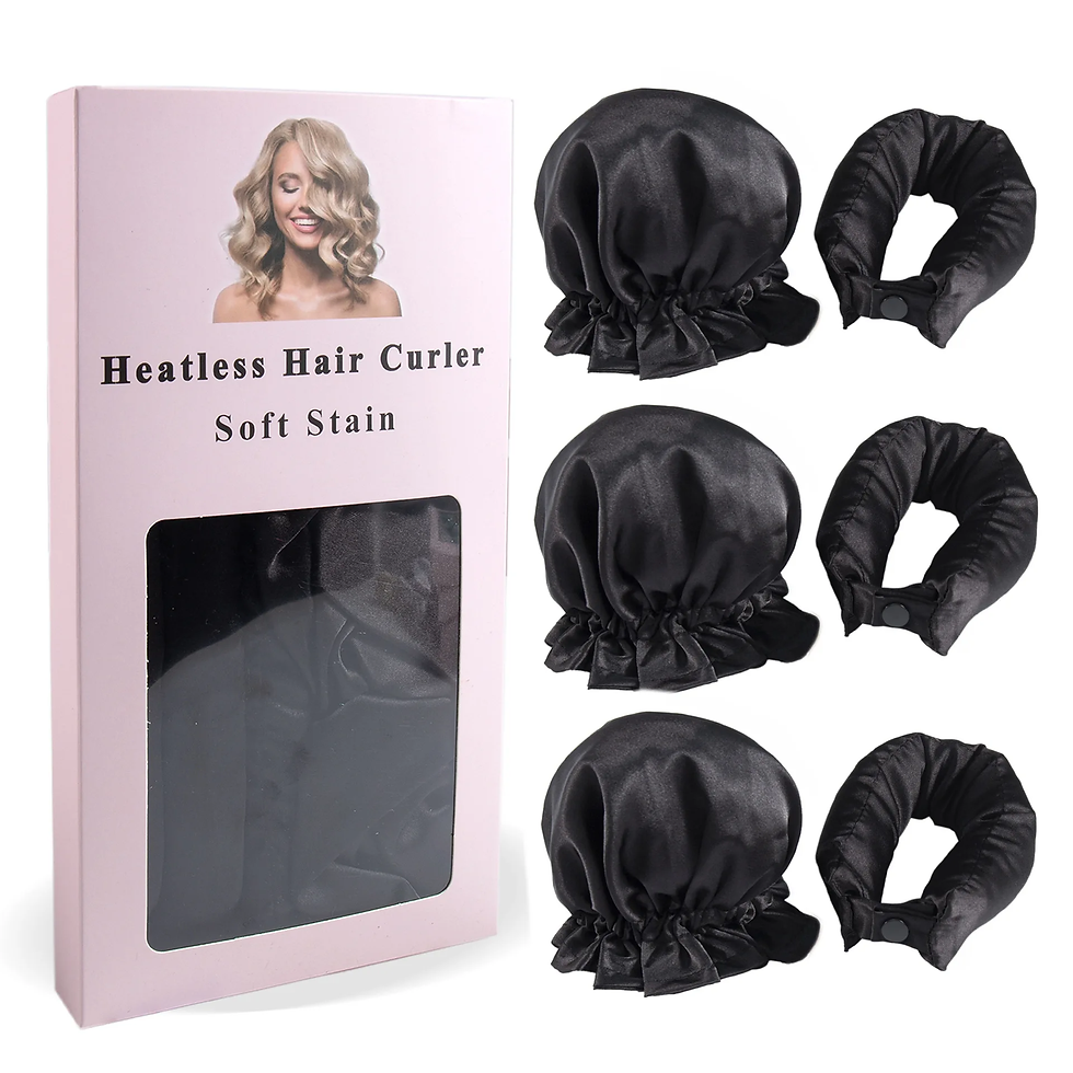 Thumbnail: 3Pc Satin Heatless Curling Rod with Hair Caps, Soft Overnight Curling Rod Headba
