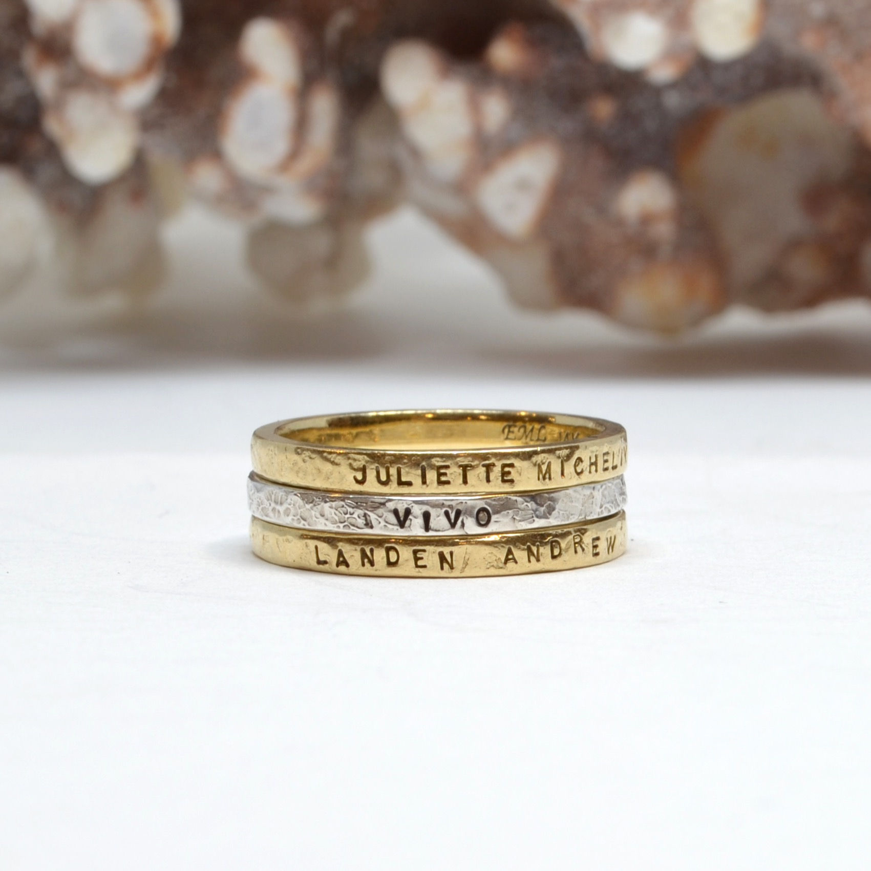 Hand Stamped Name Stacking Ring Set of 3 Rings