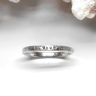 silver hand stamped name ring