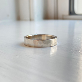 wide hammered mens wedding band platinum