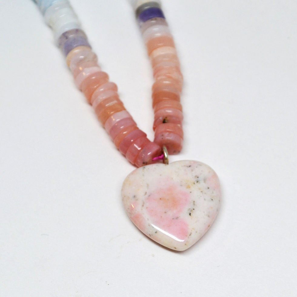 Thumbnail: Australian Multi Color Opal Heshi Bead  Pink Opal Heart Charm Necklace