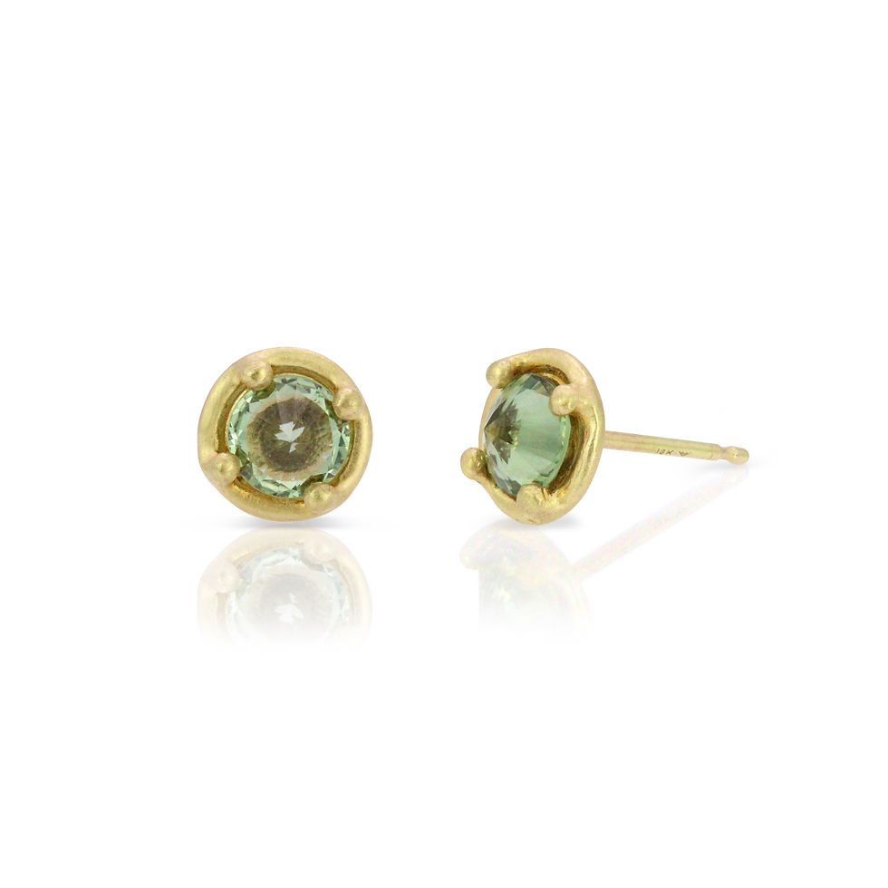 Thumbnail: Ombrè Sky Inverted Forest Green Sapphire Stud Earrings