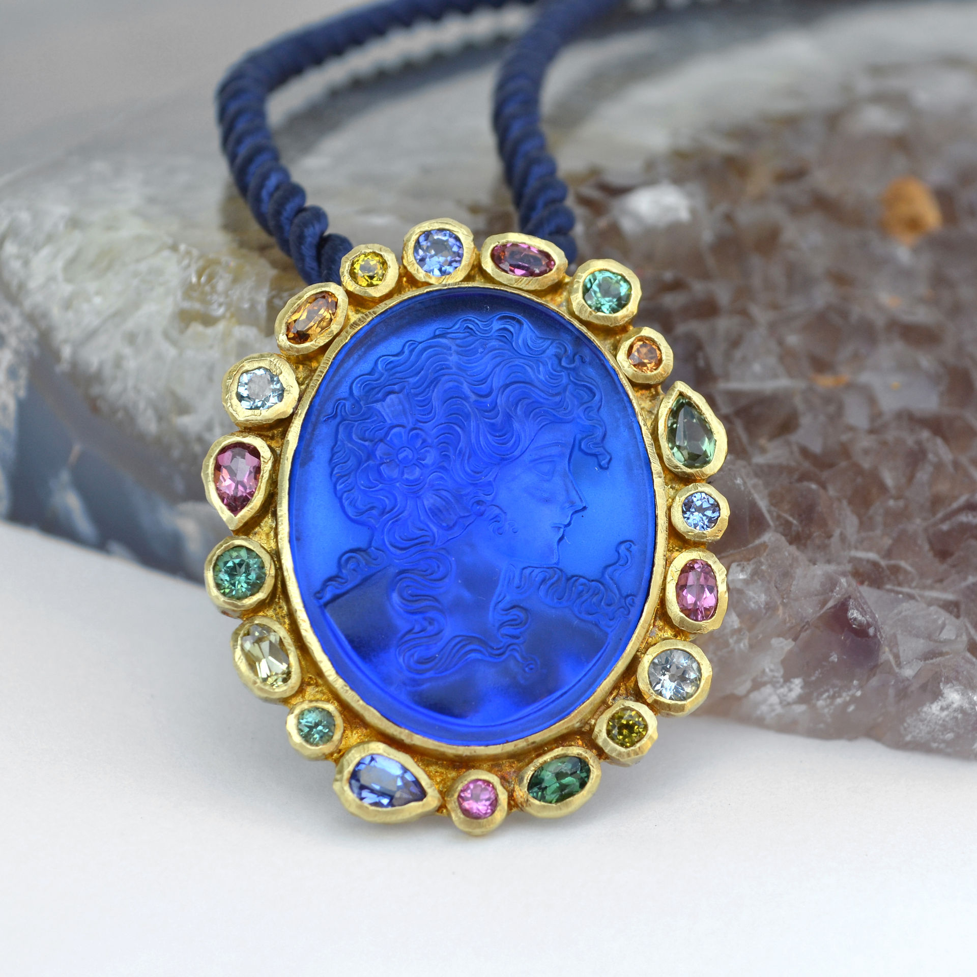 Venetian Glass Came Gemstone Frame Necklace/Brooch