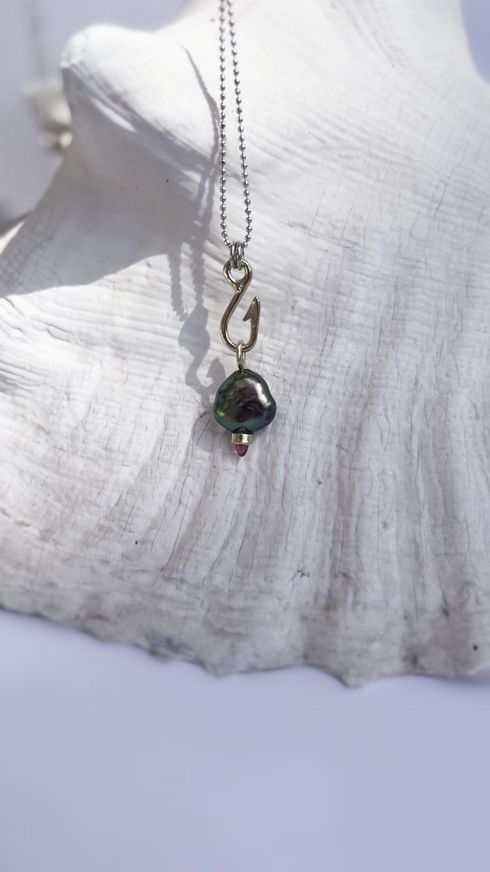 Thumbnail: Fish Hook and Peacock Pearl Charm Necklace