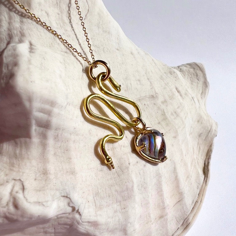 Thumbnail: 18k Snake & Abalone Heart Charm Necklace