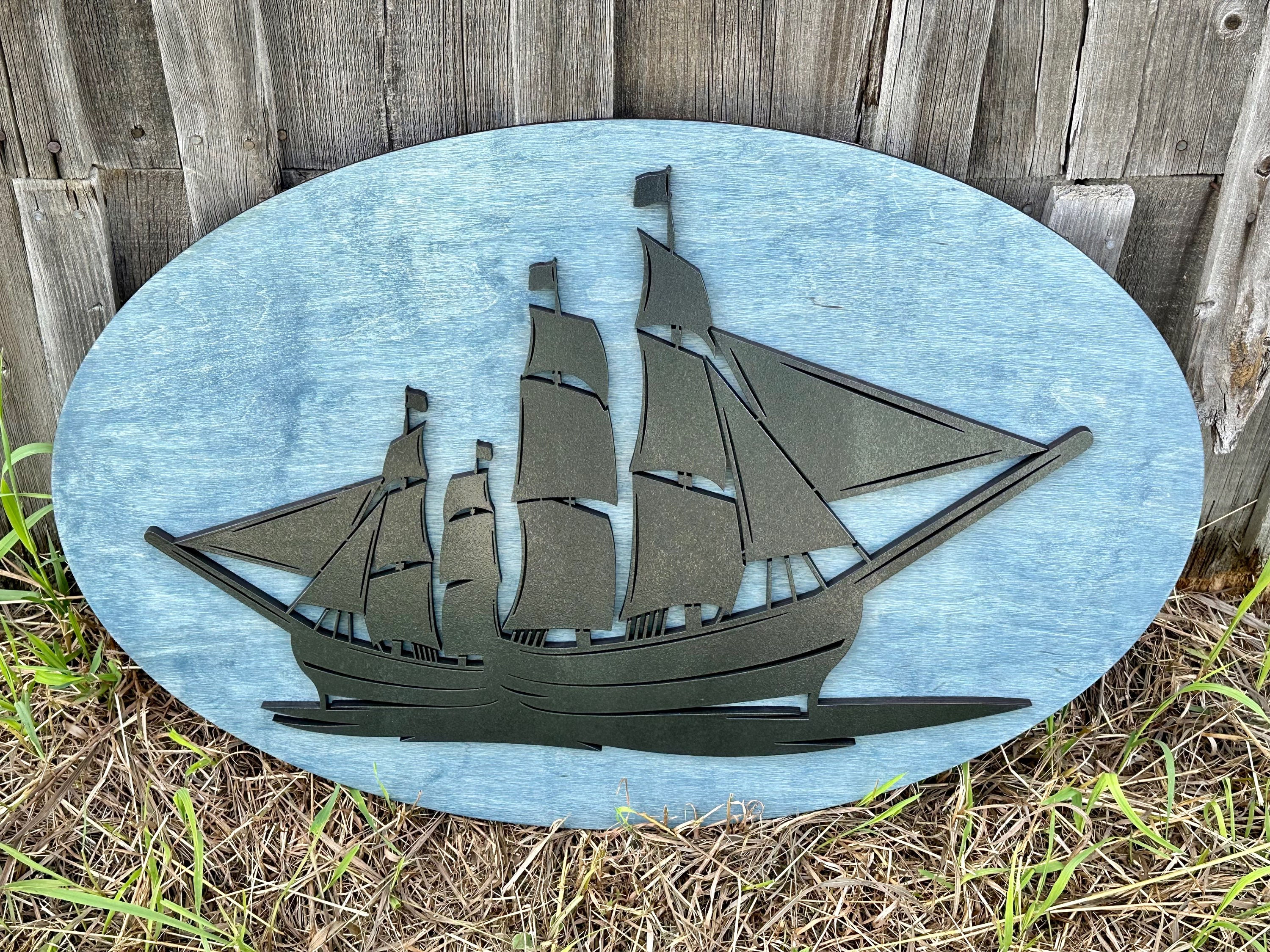 Tall Ship on Oval.  20” x 30”