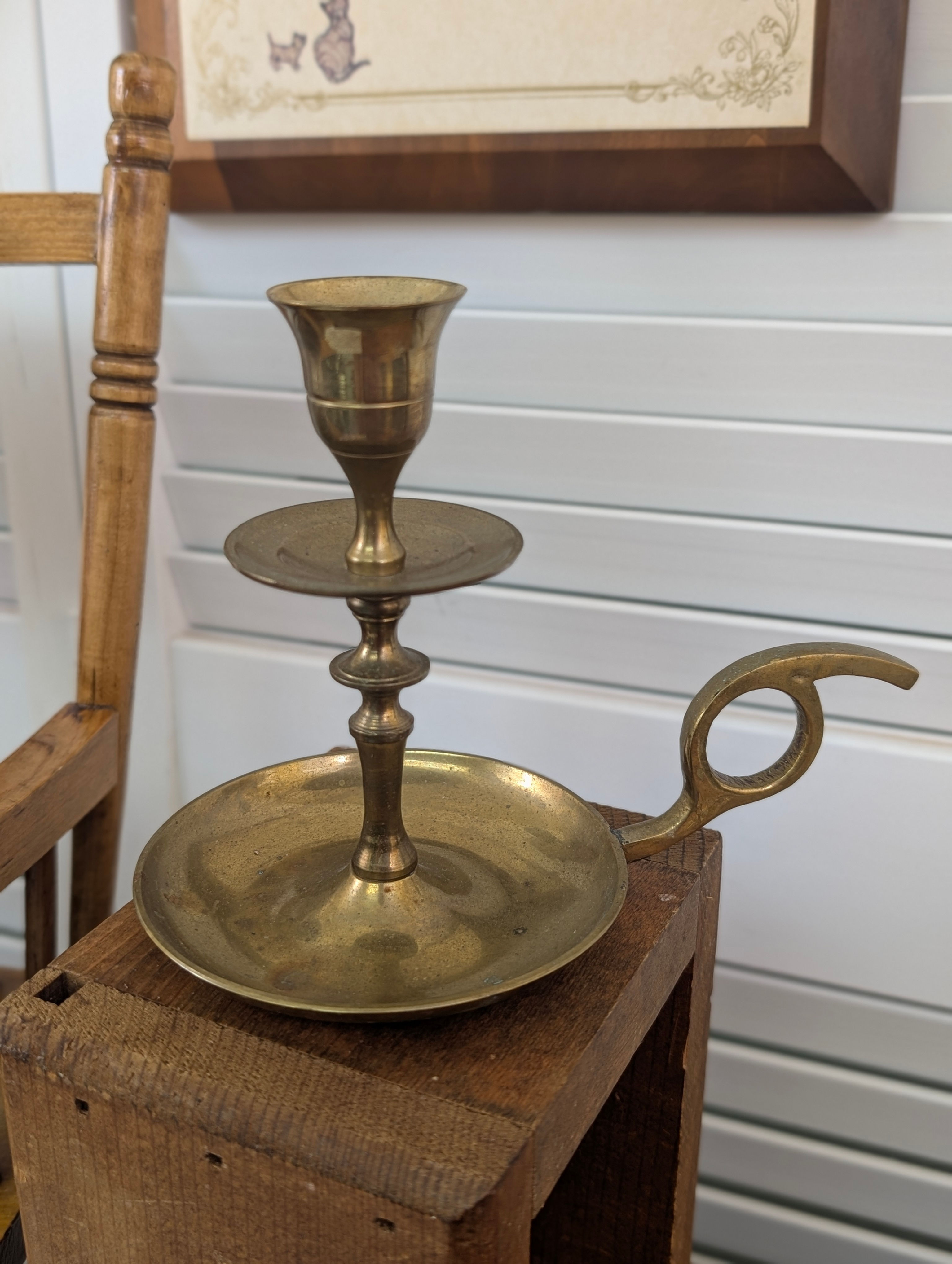 Vintage Brass Candle Holder with Handle Cottage Core