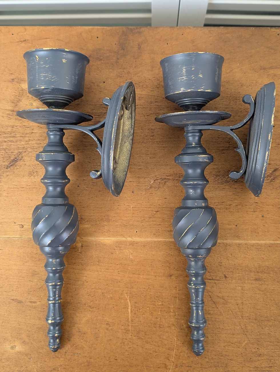 Thumbnail: Vintage Set of 2 Brass Candle Sconce Distressed