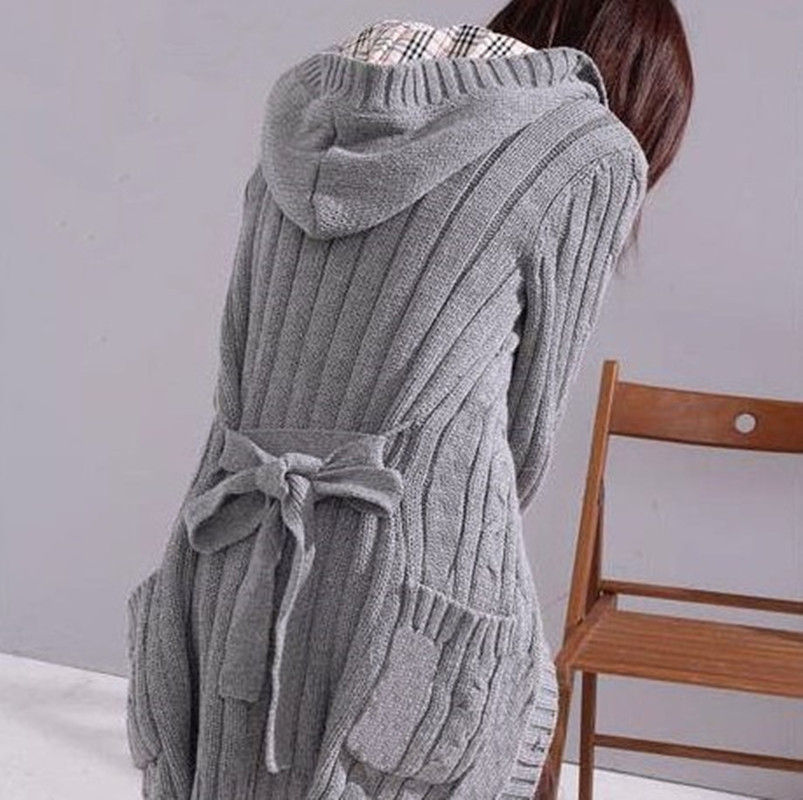 Miniatura: Cardigan de Punto con Capucha para Mujer