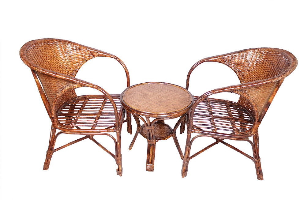 Thumbnail: Novelty Cane Art Wicker Arm Chair with Table and Cushion