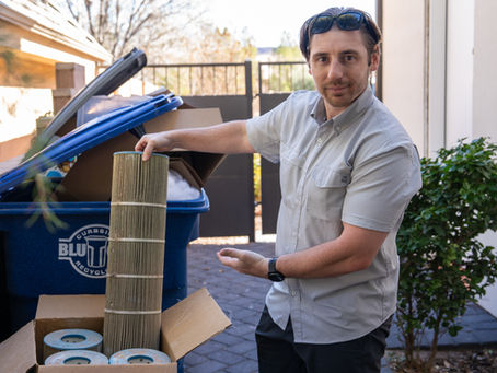 Time to replace: A demonstration of dirty pool filters ready for disposal in a backyard in St. George.