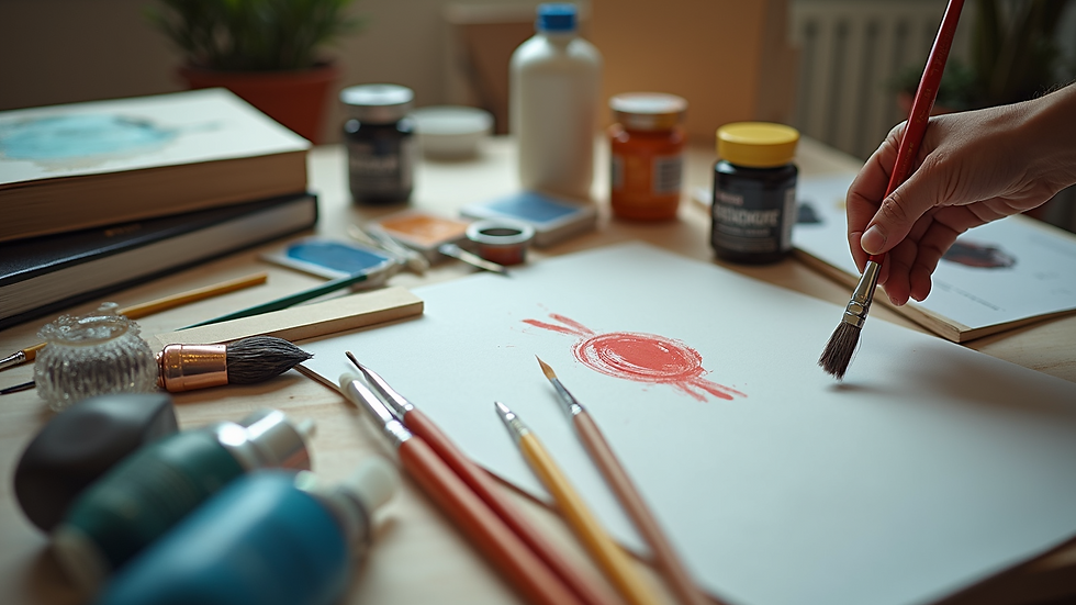 High angle view of painting supplies arranged for a job