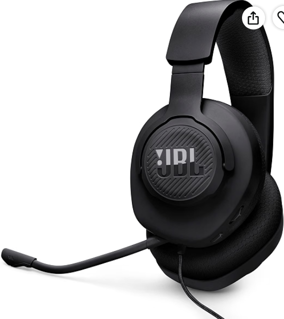 JBL Quantum 100M2 Wired Gaming Headset, Detachable Mic - Black/White