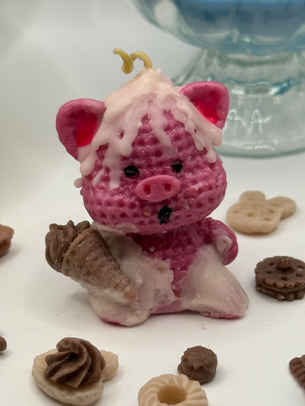 Knitted Ice Cream Pig Candle